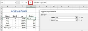 Excel függvények módosítása
